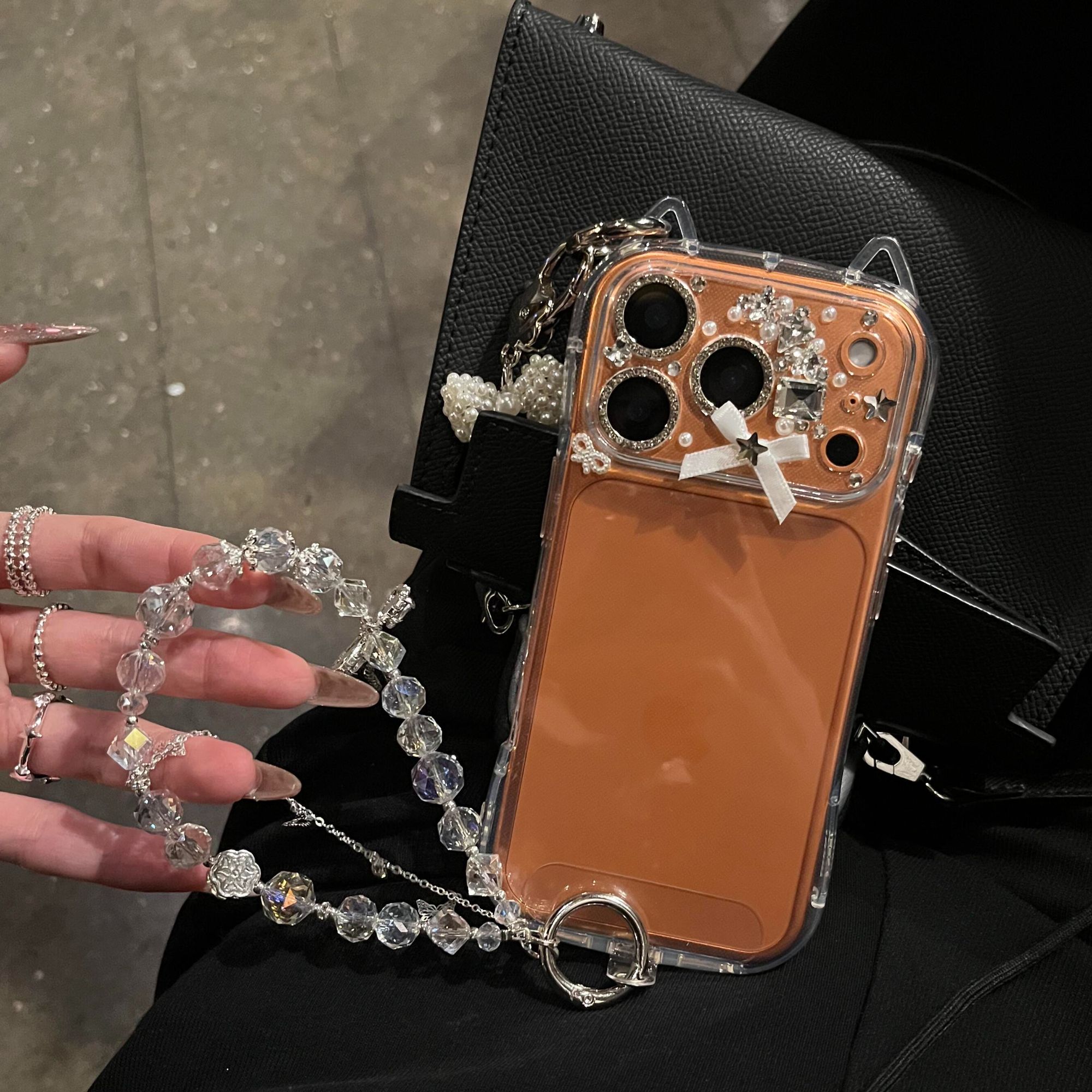 猫耳款闪钻蝴蝶结适用于苹果iPhone17promax手机壳16高级感15可爱