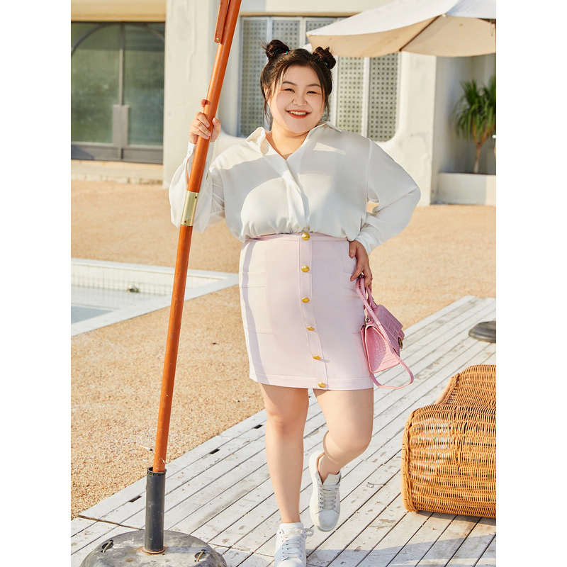 【折扣款】PLUSSMALL 温柔欧尼 淡雅优雅粉色半裙PM21091360