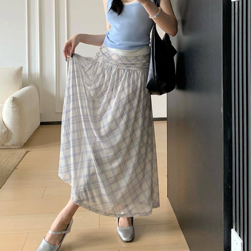 高腰遮肉显瘦设计感格子半身裙女款爆款2025新款早秋伞裙休闲长裙