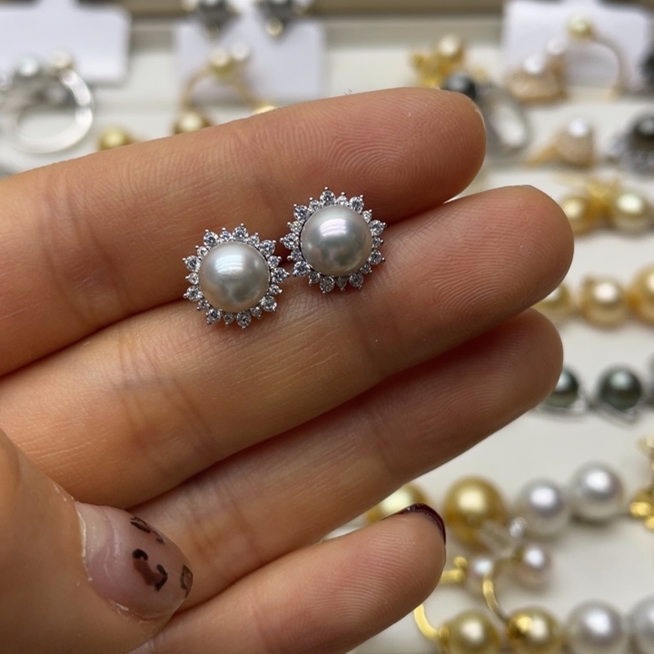 海水珍珠耳饰银S925镶嵌