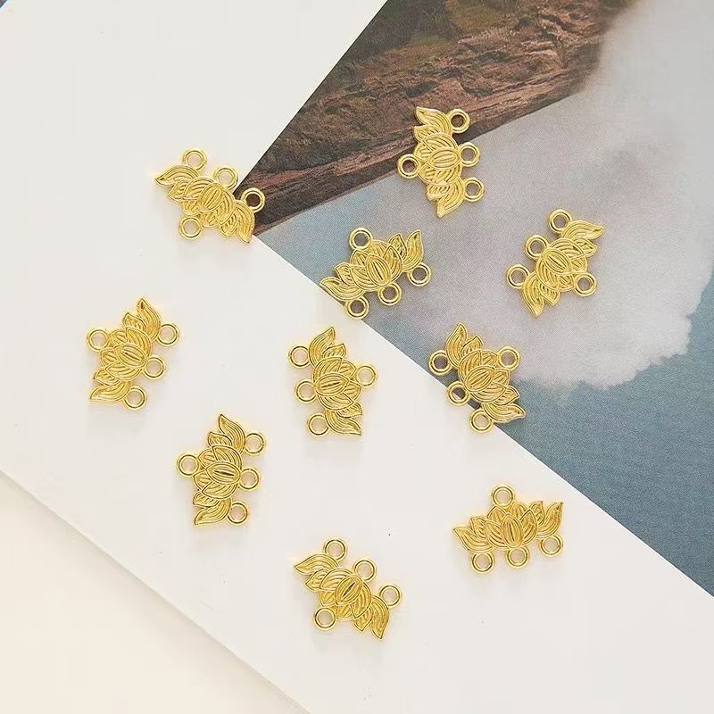 《海燕专属》11*15mm新款合金多孔莲花连接片DIY饰品配件金色/银色/