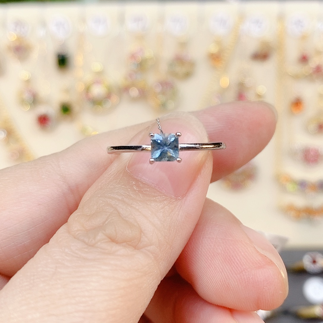 戒指银S925镶嵌海蓝宝石