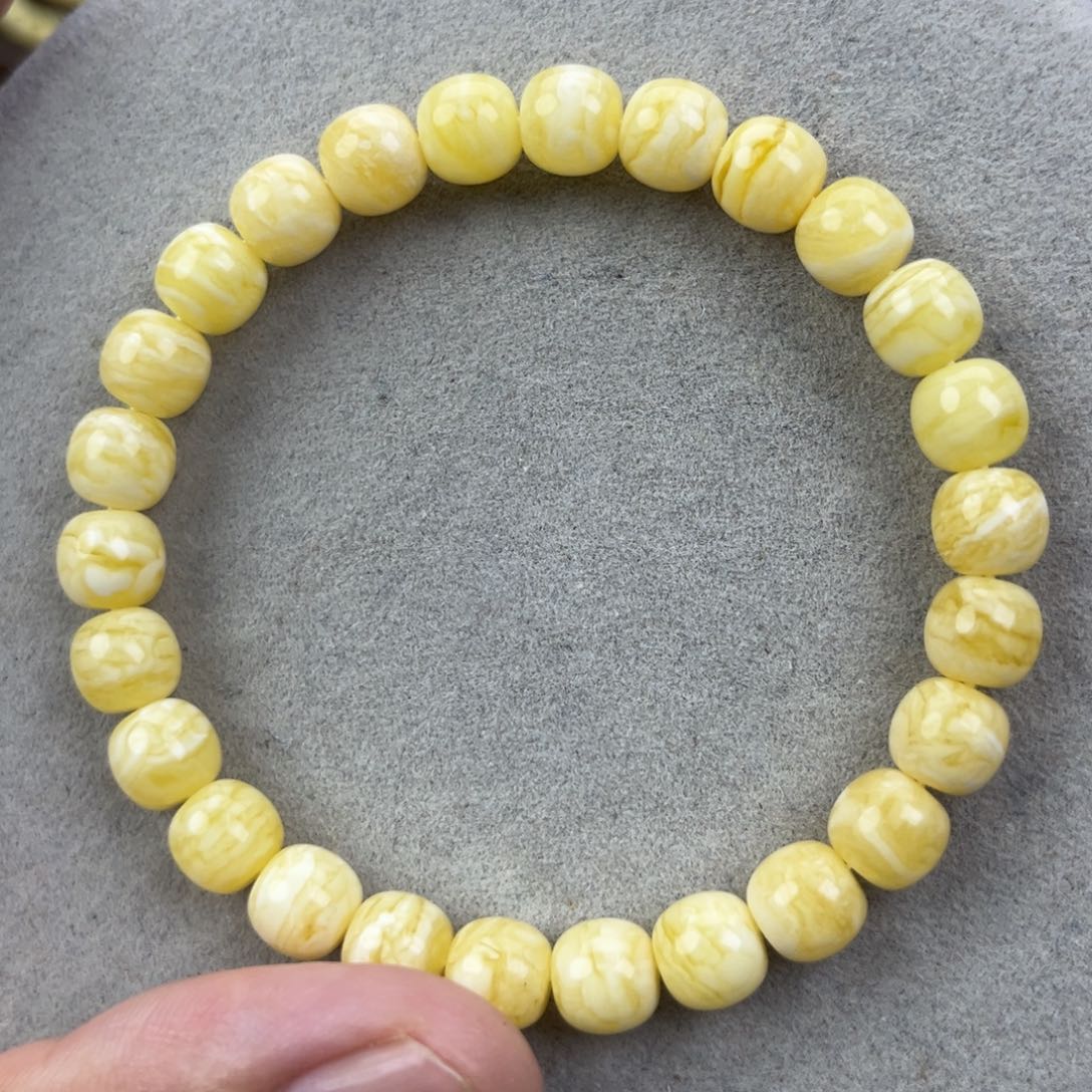 小***爬蜜蜡未镶嵌手串纯天然俄料瓷白花虎皮极限弧高桩8*7.5