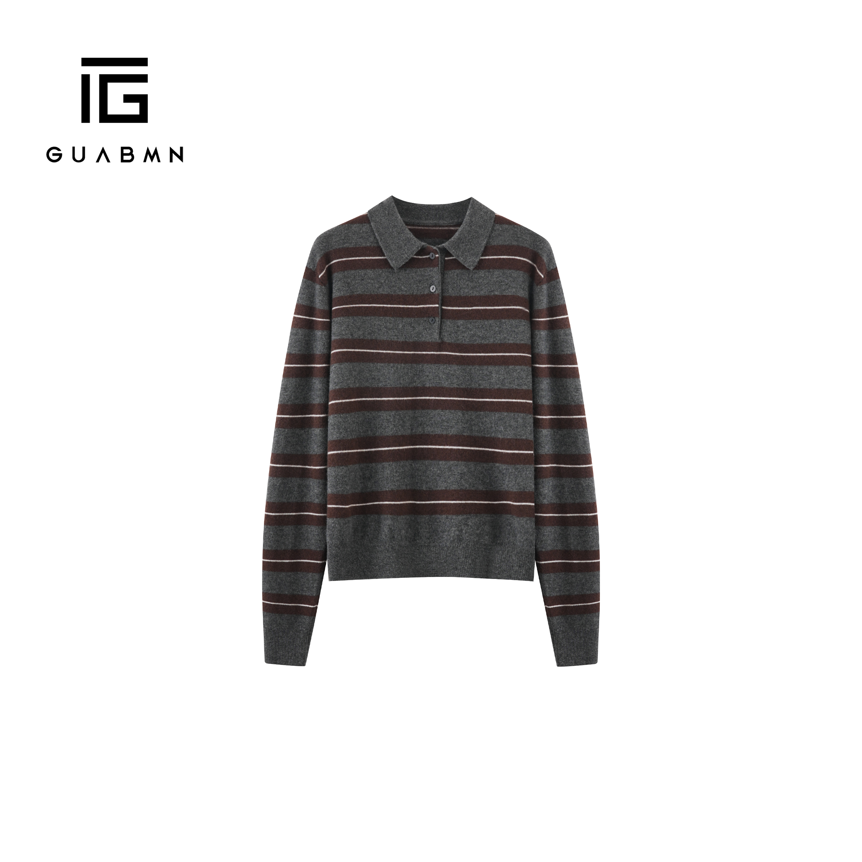 GUABMN2025秋冬新款撞色条纹宽松POLO领套头翻领针织衫毛衣6065