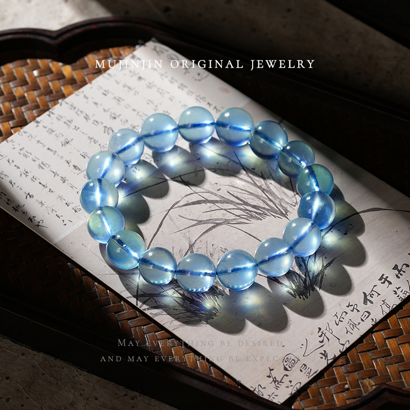 培育海蓝宝石海蓝宝手串女款约12m串珠手链小众生日礼物