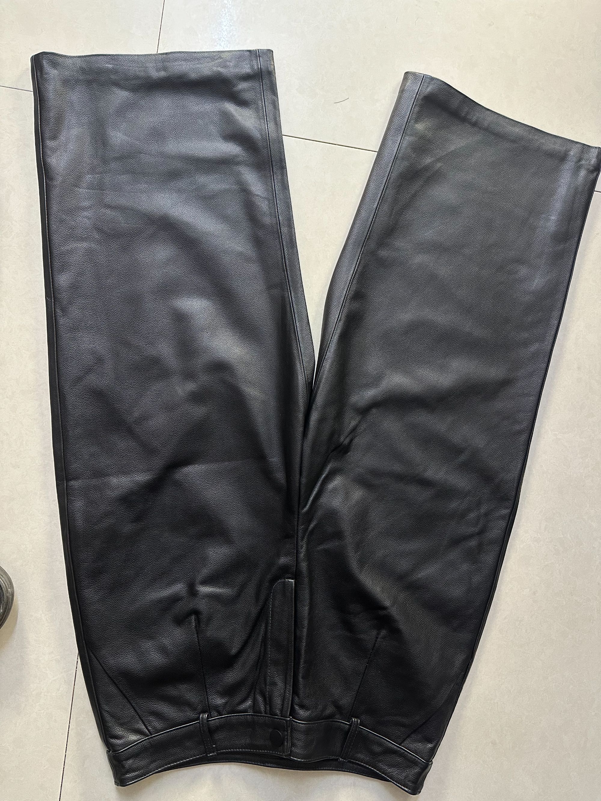 新款春秋冬八分真皮牛皮阔腿裤