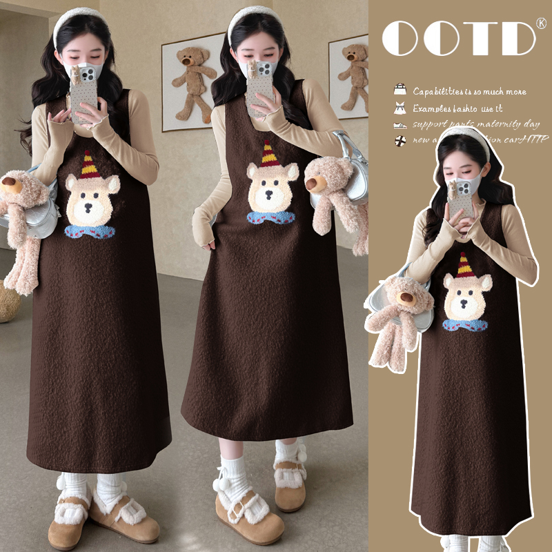 【嗒嗒】秋冬2025洋气法式辣妈俏皮减龄开叉背心裙孕妇装两件套女