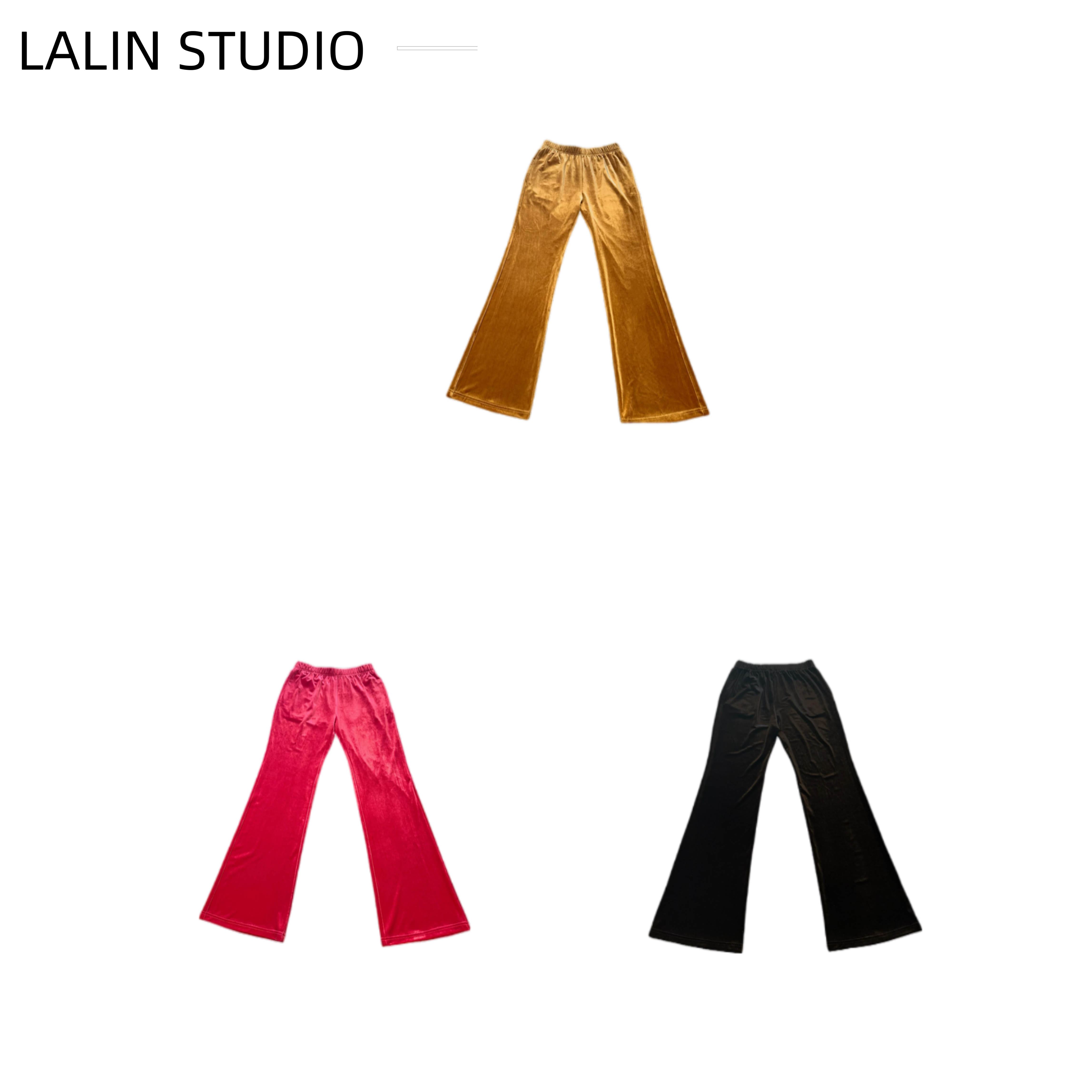 LALIN2025ss 新款原创醋酸丝绒洋气垂感宽松显瘦松紧腰微喇裤  