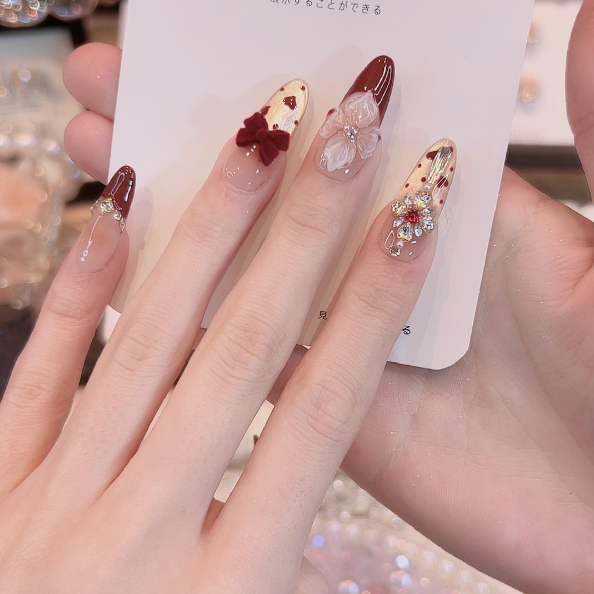 【摩卡红丝绒】时尚清新纯欲高级感法式手工穿戴式美甲成品