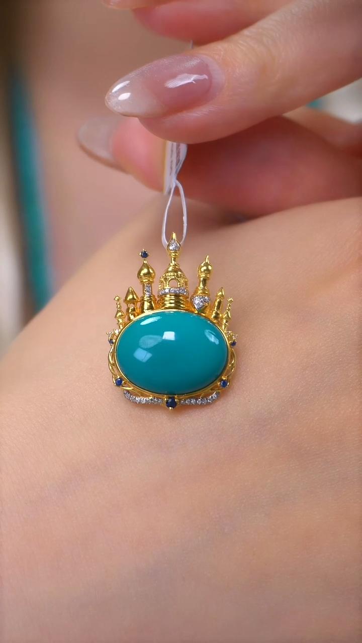 【婧婧精选】藏品 · 原矿绿松18K金城堡吊坠  不含链 春日珠宝