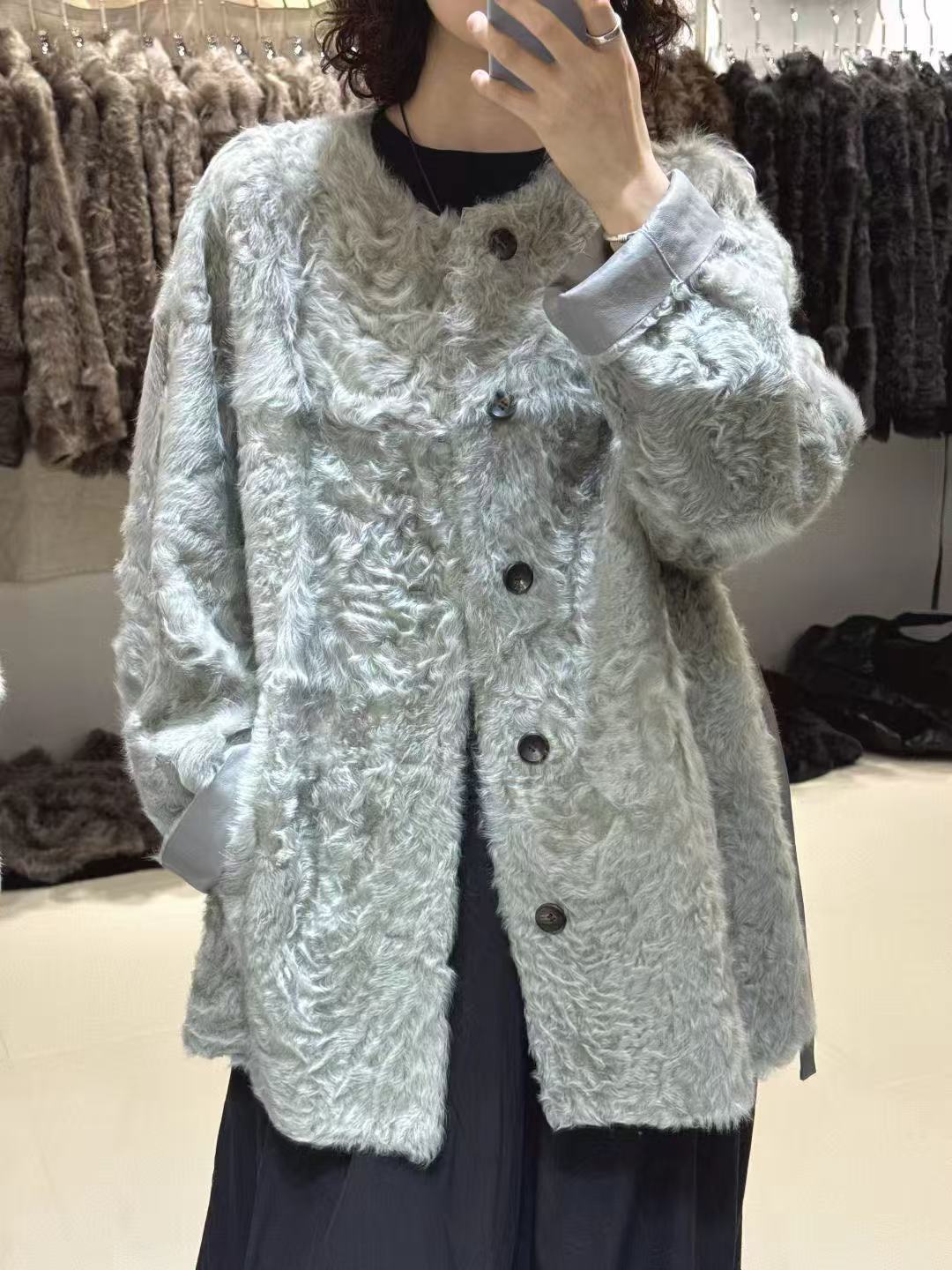 山.尔【玉玖】两面穿稀缺小湖羊皮毛一体冬款外套