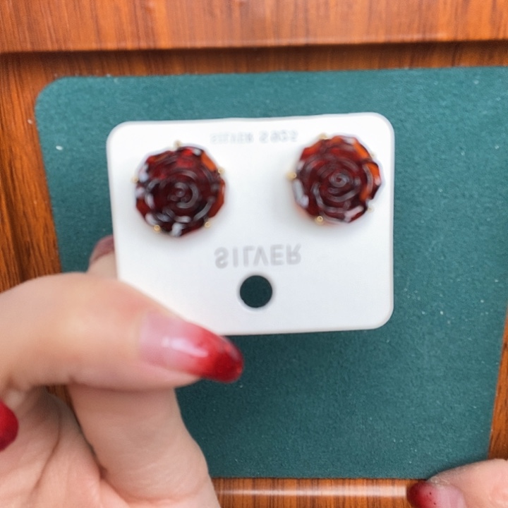 血珀耳饰银S925镶嵌耳钉