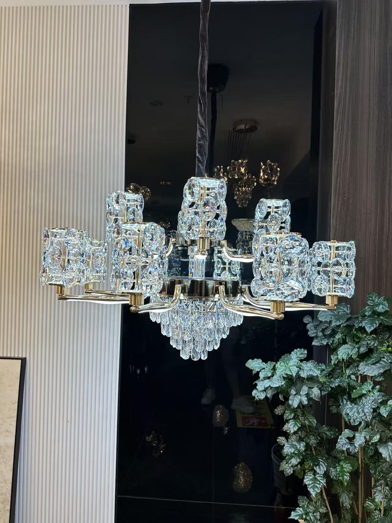 新品轻奢琥珀之光高亮度三色变光水晶造型吊灯组合套餐