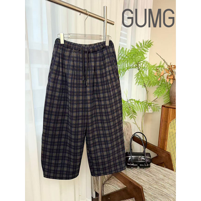 【女装优选】GUMG-撞色交织格纹休闲阔腿裤GM20500