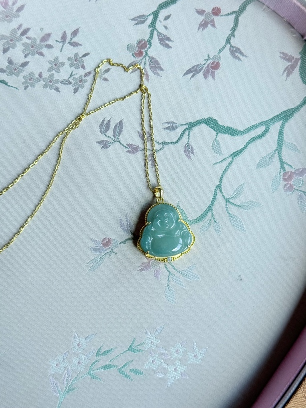 S925银镶嵌冰蓝水翡翠佛公（多样性发货一件）