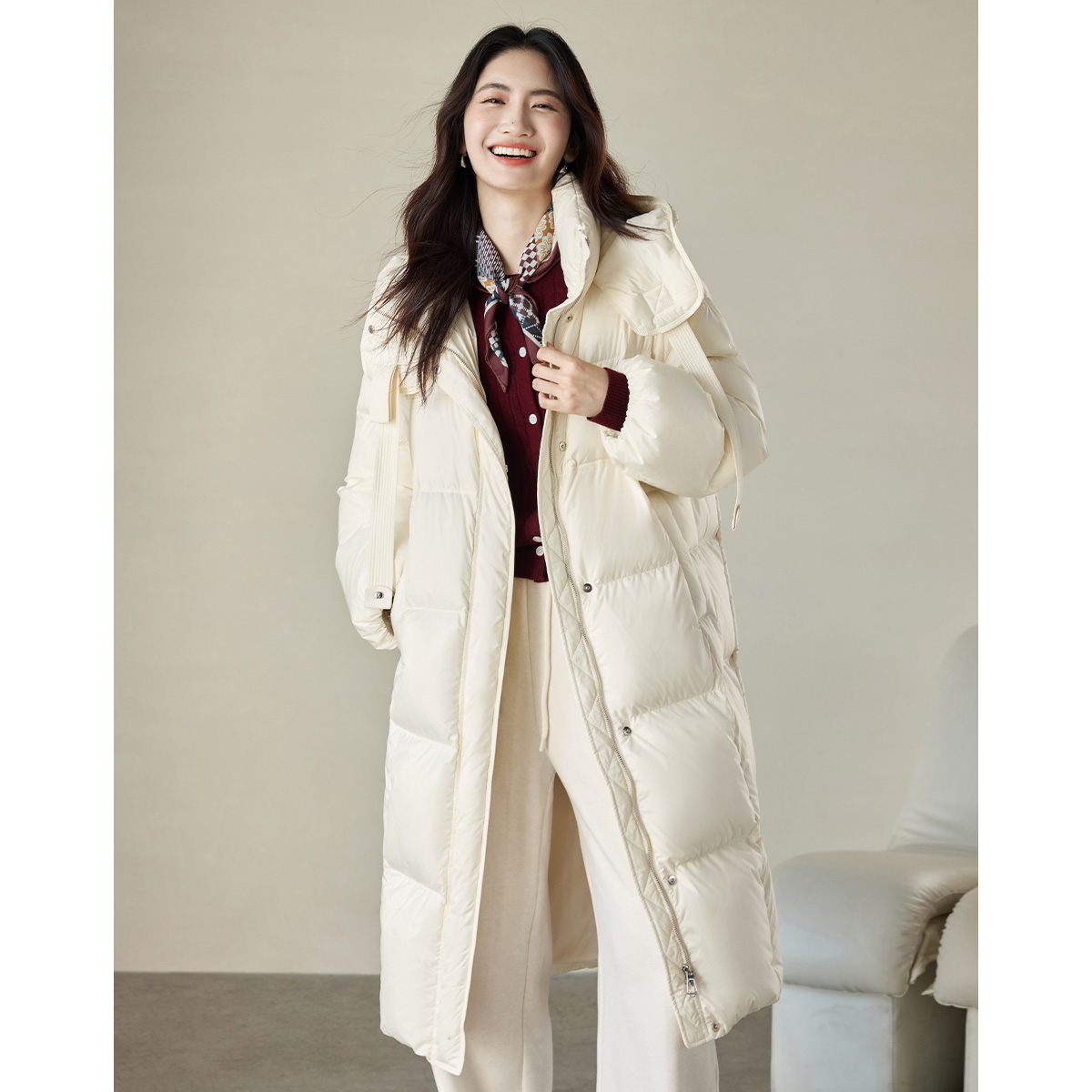 【开心专属】朗文斯汀连帽休闲中长款羽绒服DTMA4510D12760