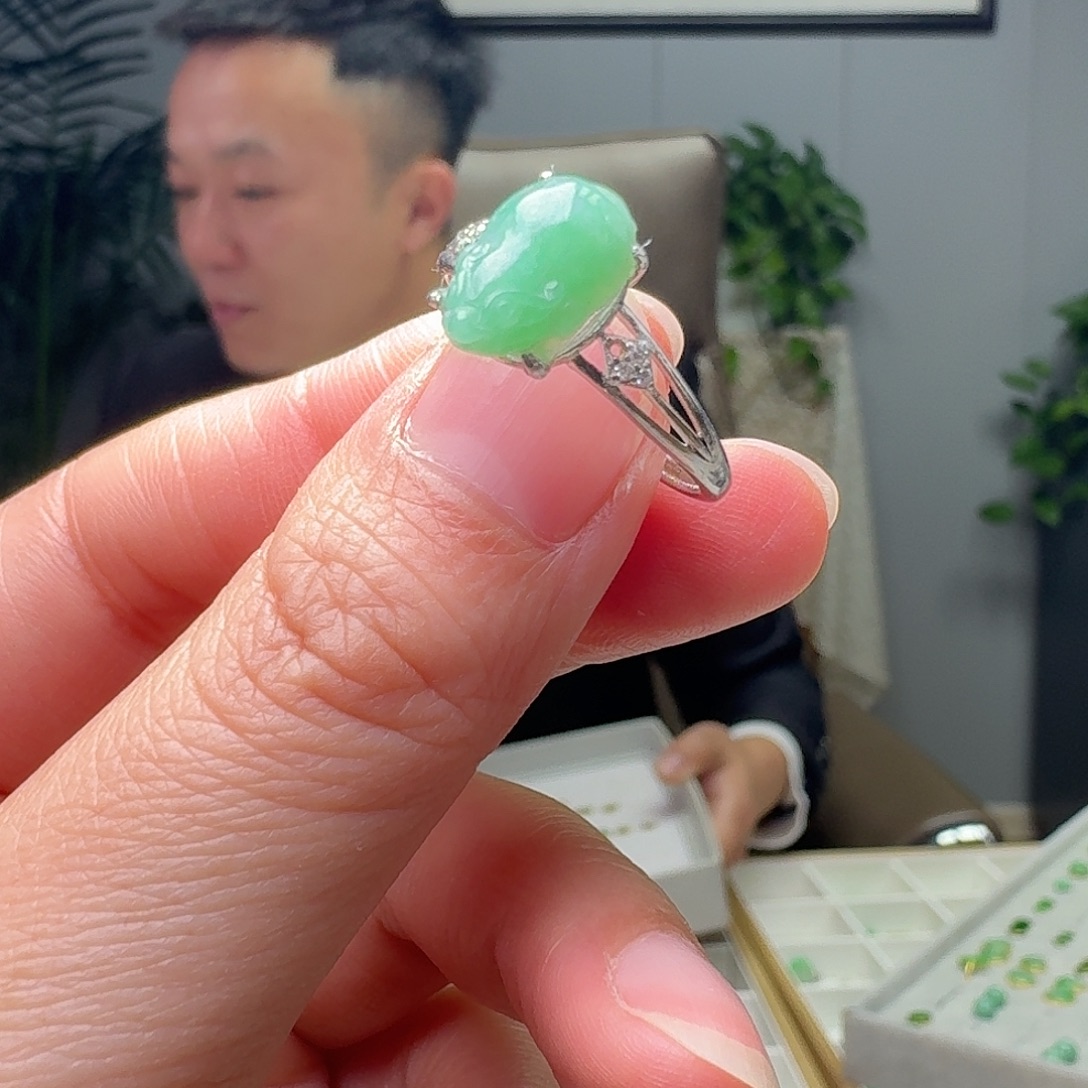 翡翠银S925镶嵌戒指天然