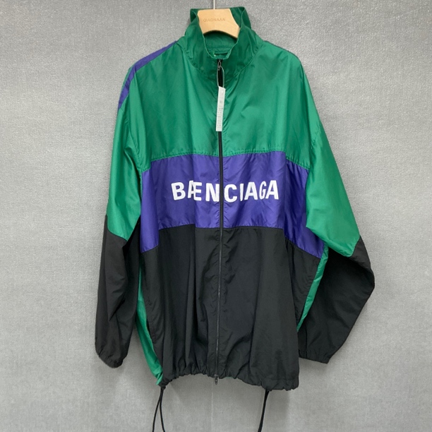 Balenciaga巴黎世家/胸前印花logo拼色校服冲锋衣外套/90新44码