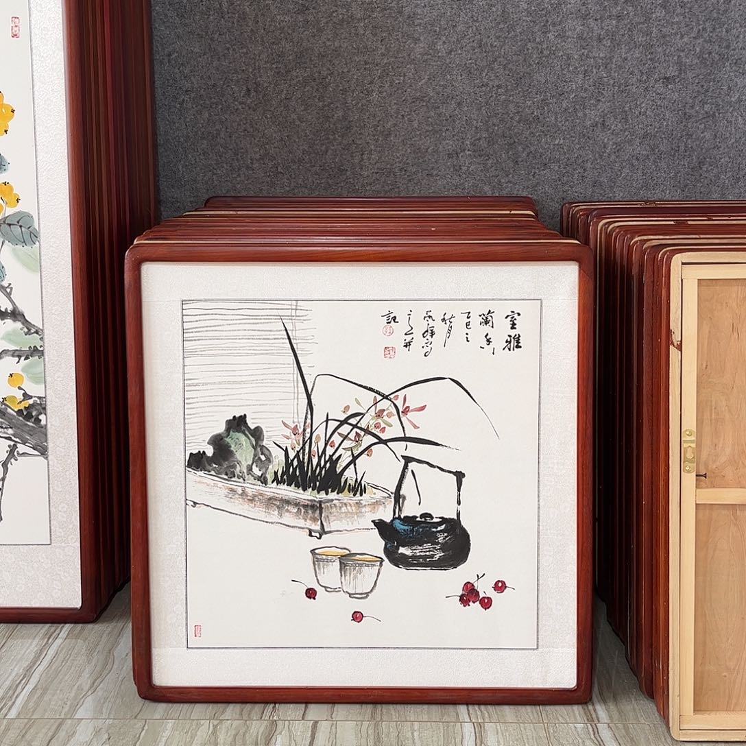 国画书画作品带框63×63
