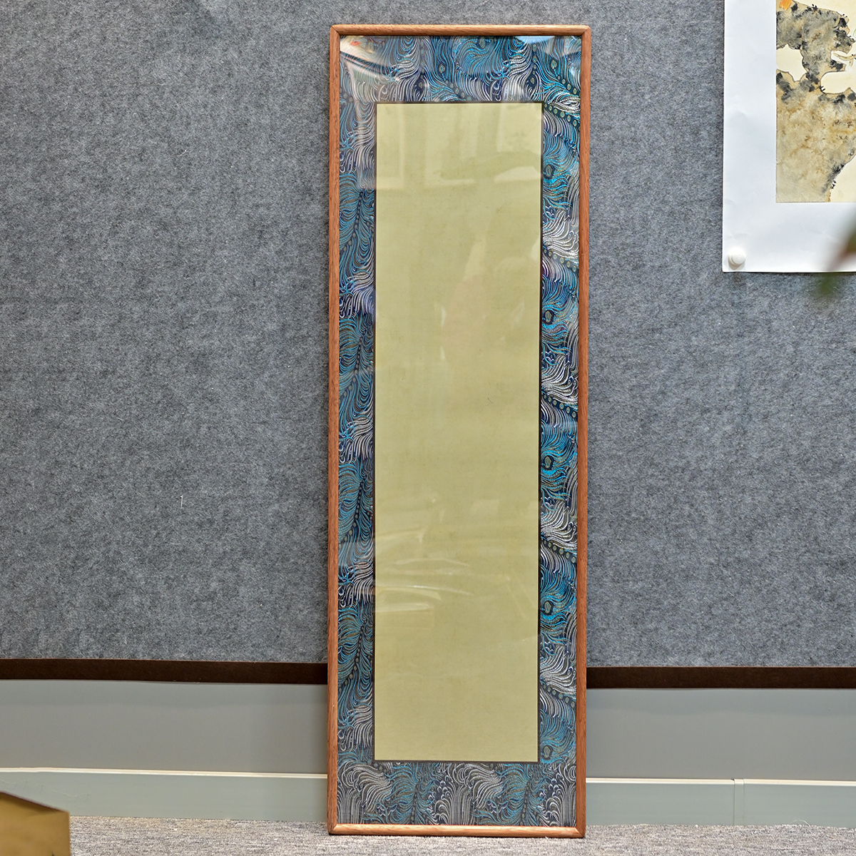 【120*37】画芯100*25蓝宋锦实木榫卯拼接画框