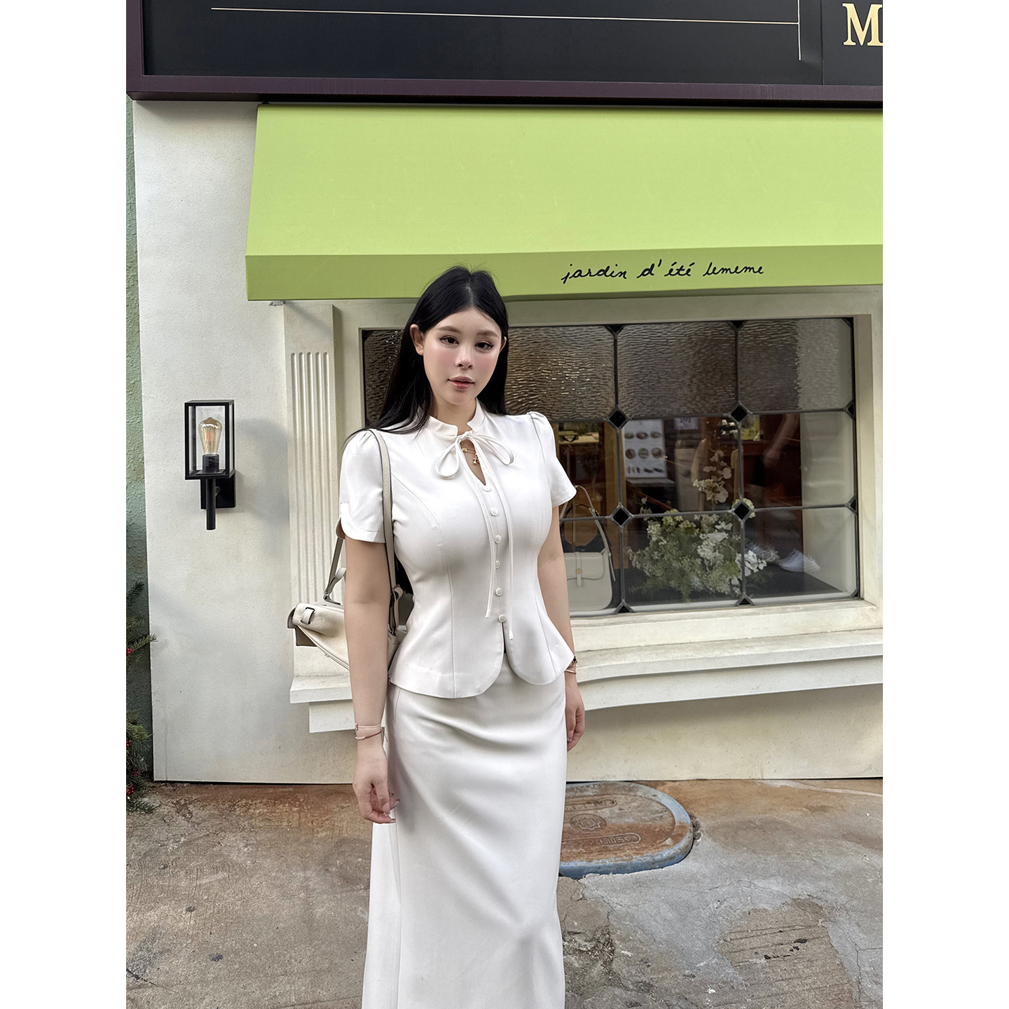 黑泽玄七”玉华生香”夏季显瘦气质正肩收腰斜纹梭织新中式通勤套装