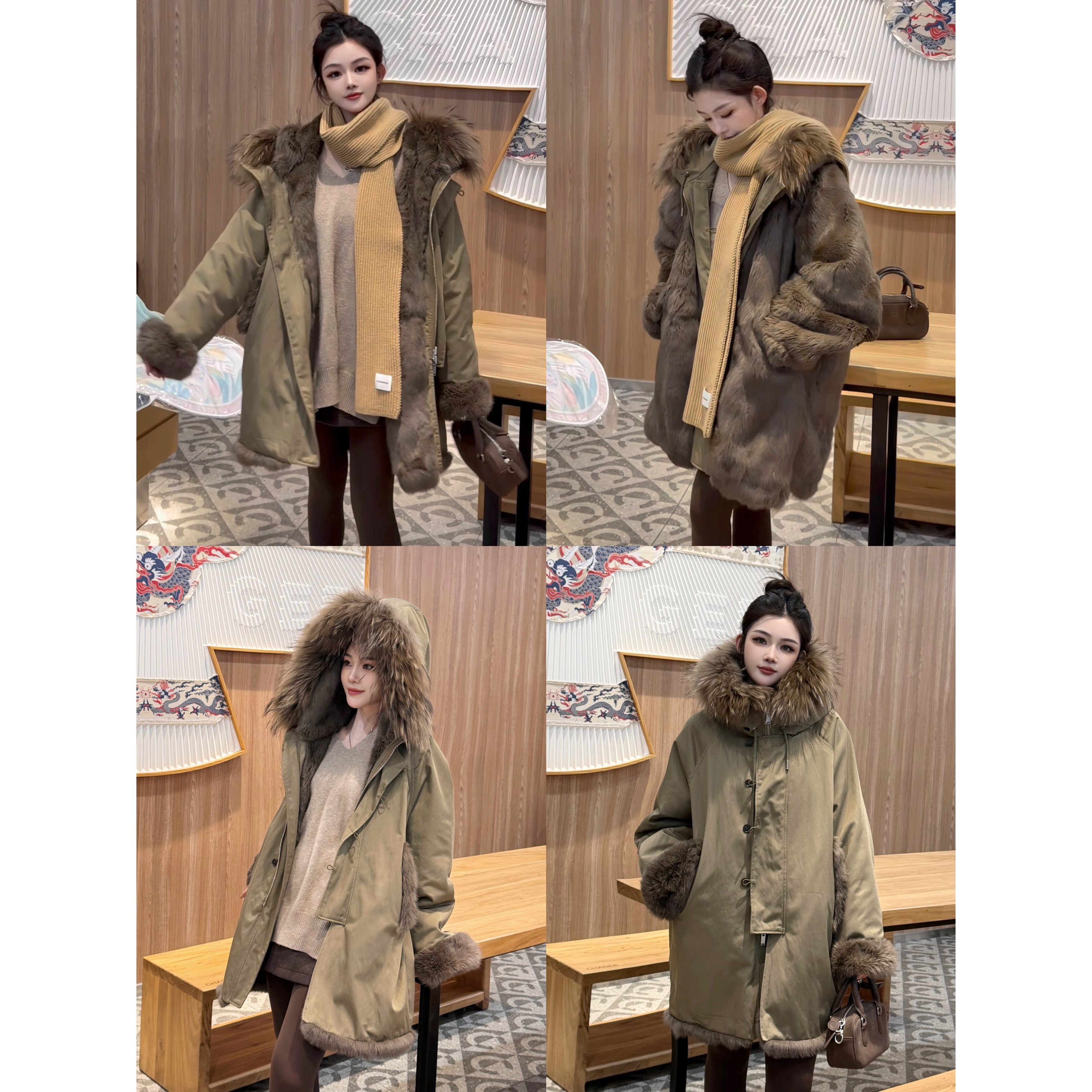   J.herrbem简赫本25露思同款双面穿中长款貉子大毛领显瘦派克 新