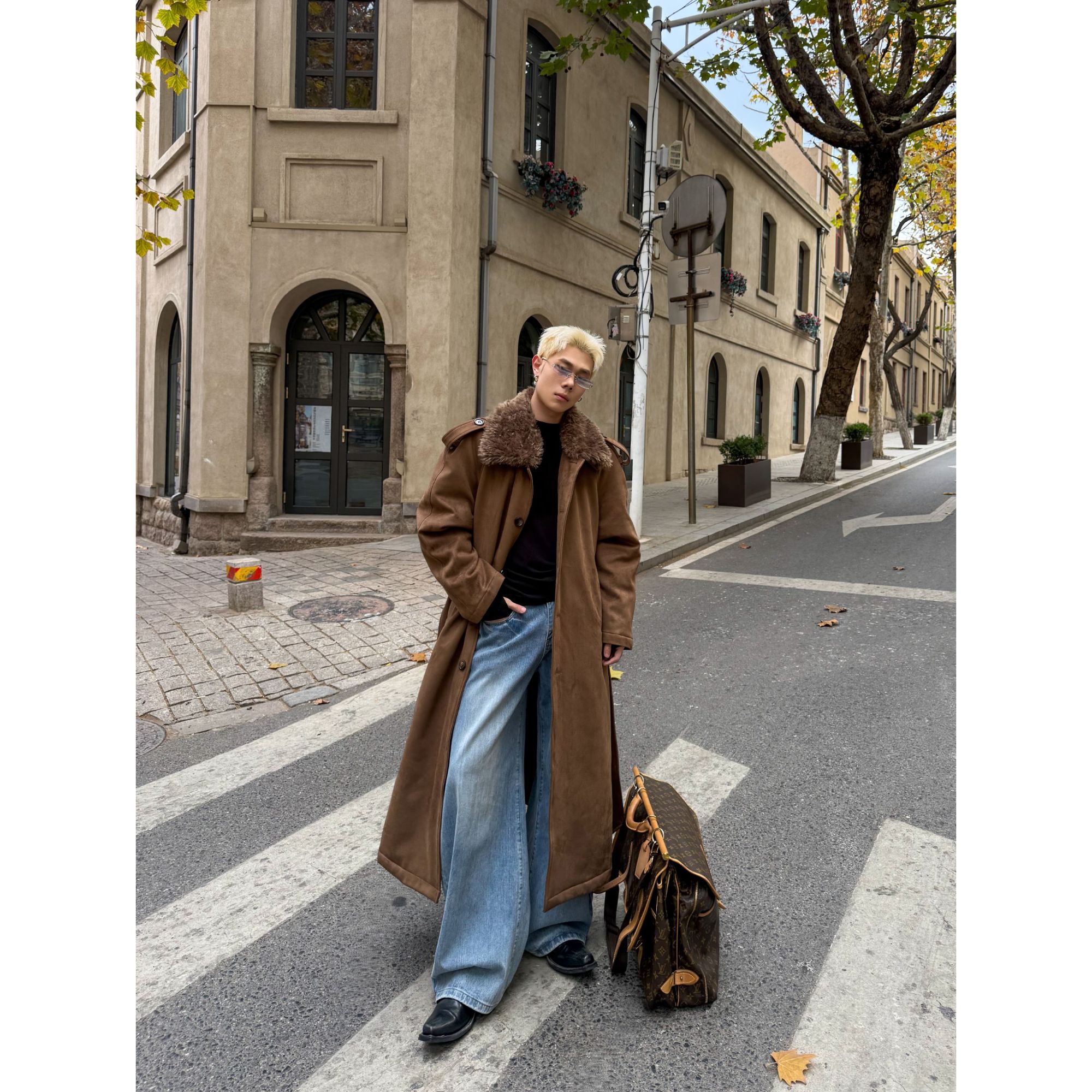 DBW Doublewin复古泰迪毛领夹棉长款大衣挺阔风衣外套冬1478