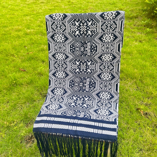 通用简约商务蓝色双面围巾提花百搭轻奢风极简风印花