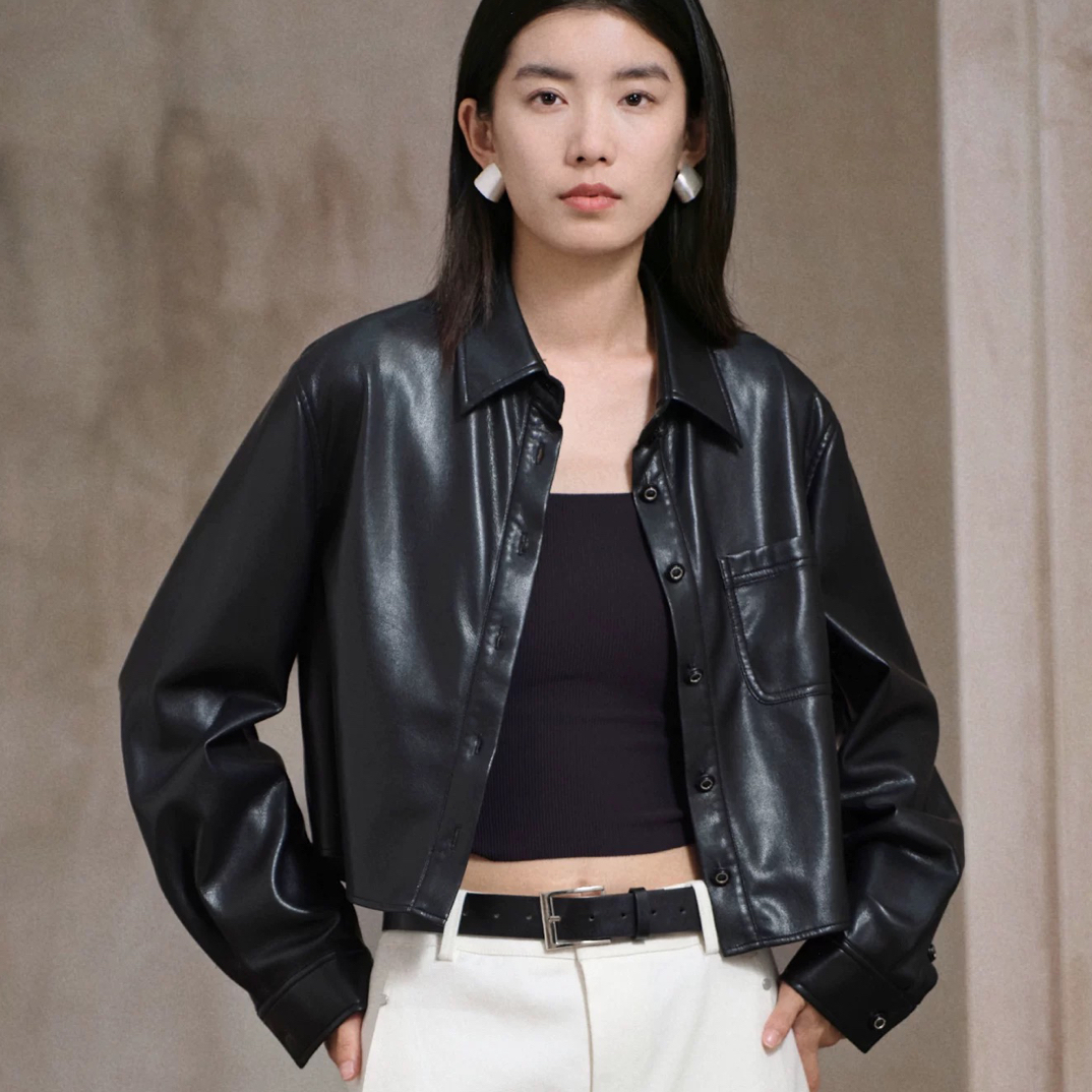 阿依莲洋气休闲皮衣外套女25秋季新款短款上衣薄款