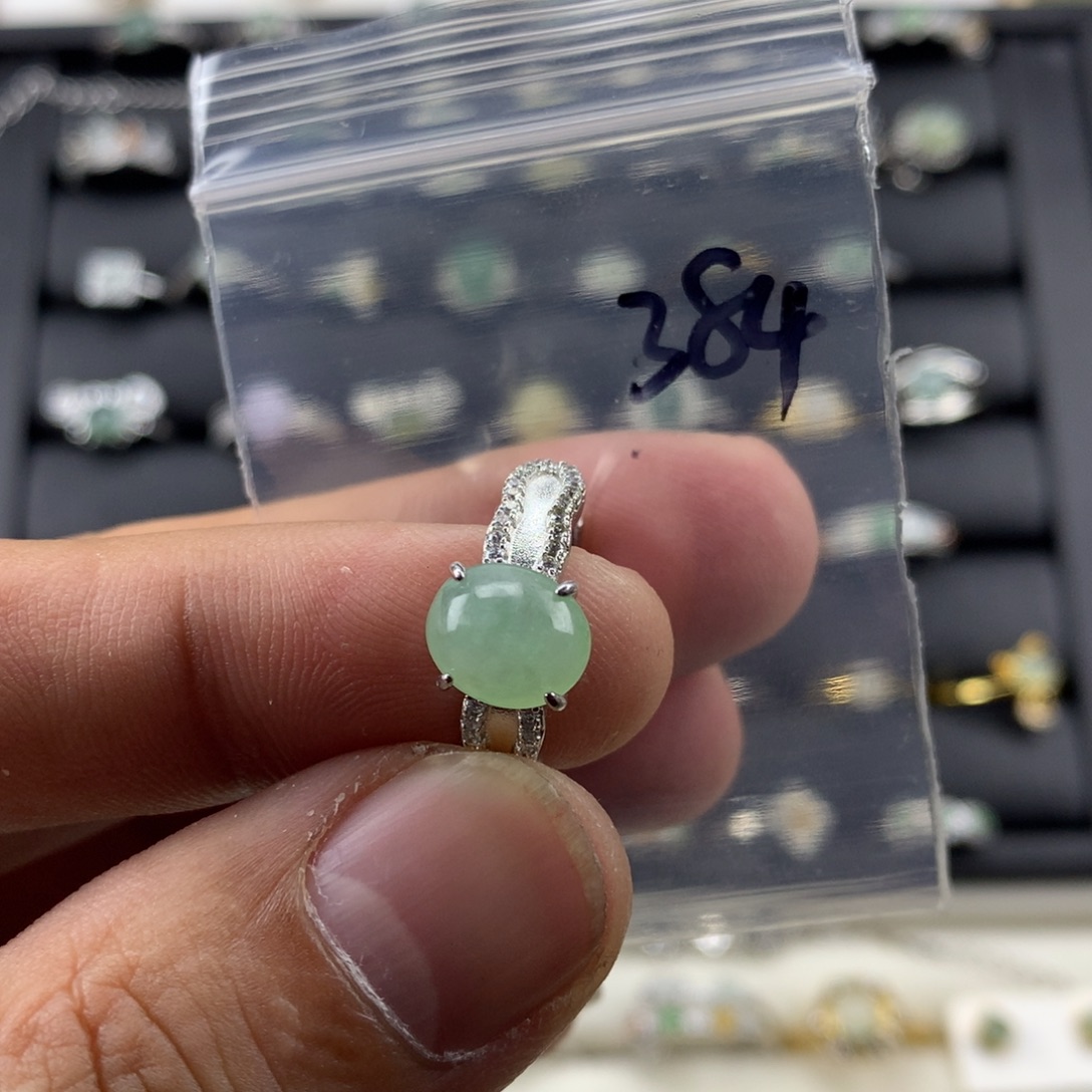 ****翡翠银S925镀金镶嵌戒指384