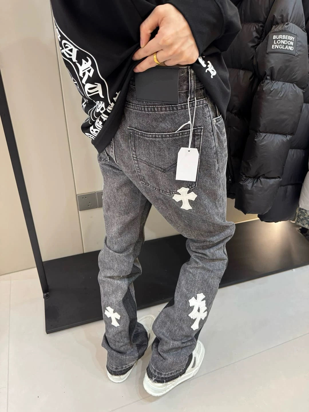 【烙印】美式高街潮牌裤子宽松秋夏十字架男女水洗直筒牛仔裤长裤