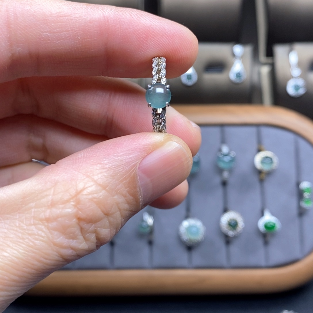 翡翠戒指银S925镶嵌宽面