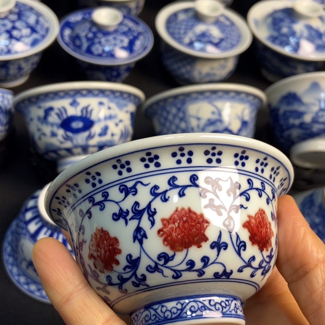 过***客陶瓷大号釉里红微瑕