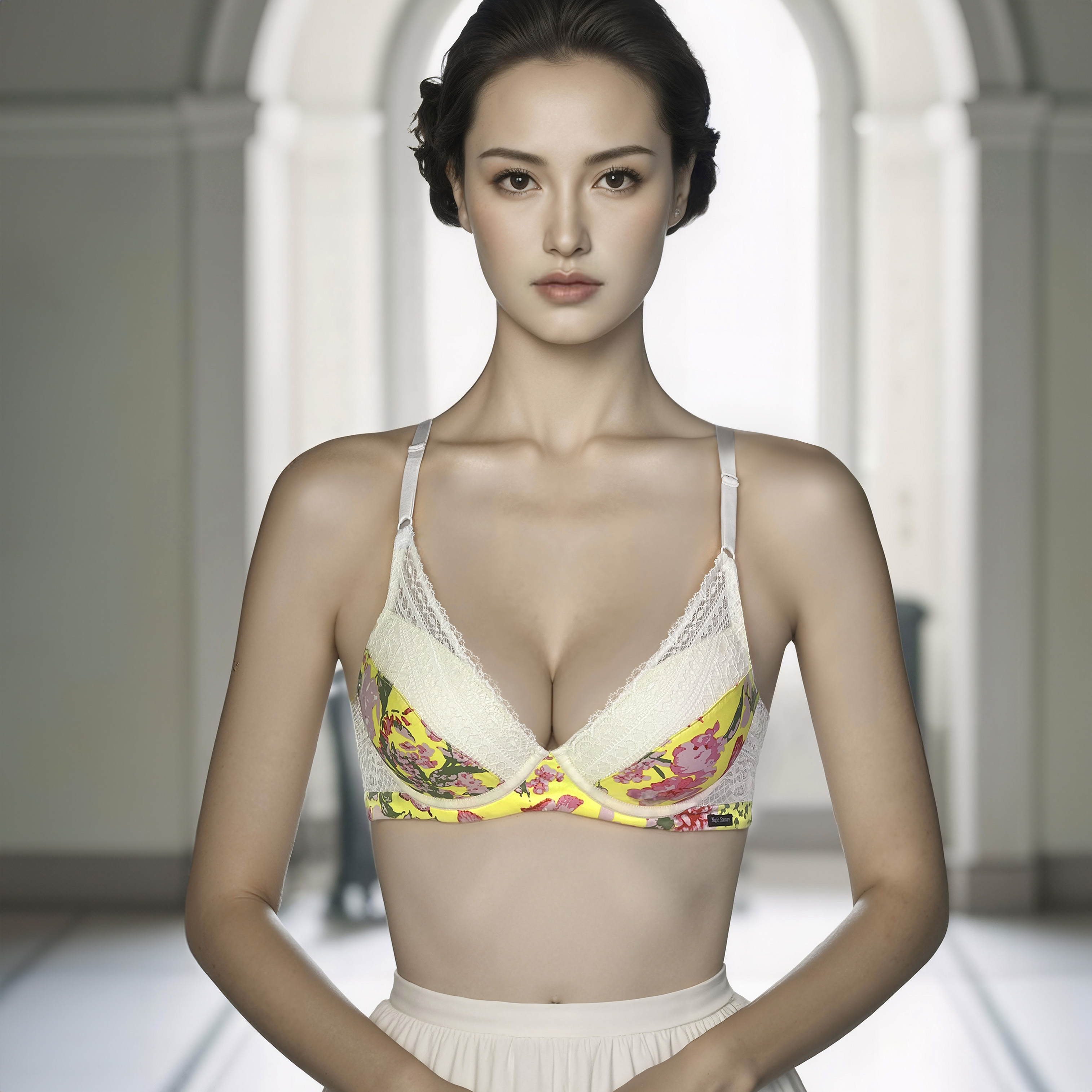 【诱惑女郎】黄色款聚拢收副乳性感蕾丝内衣女女士显瘦款文胸