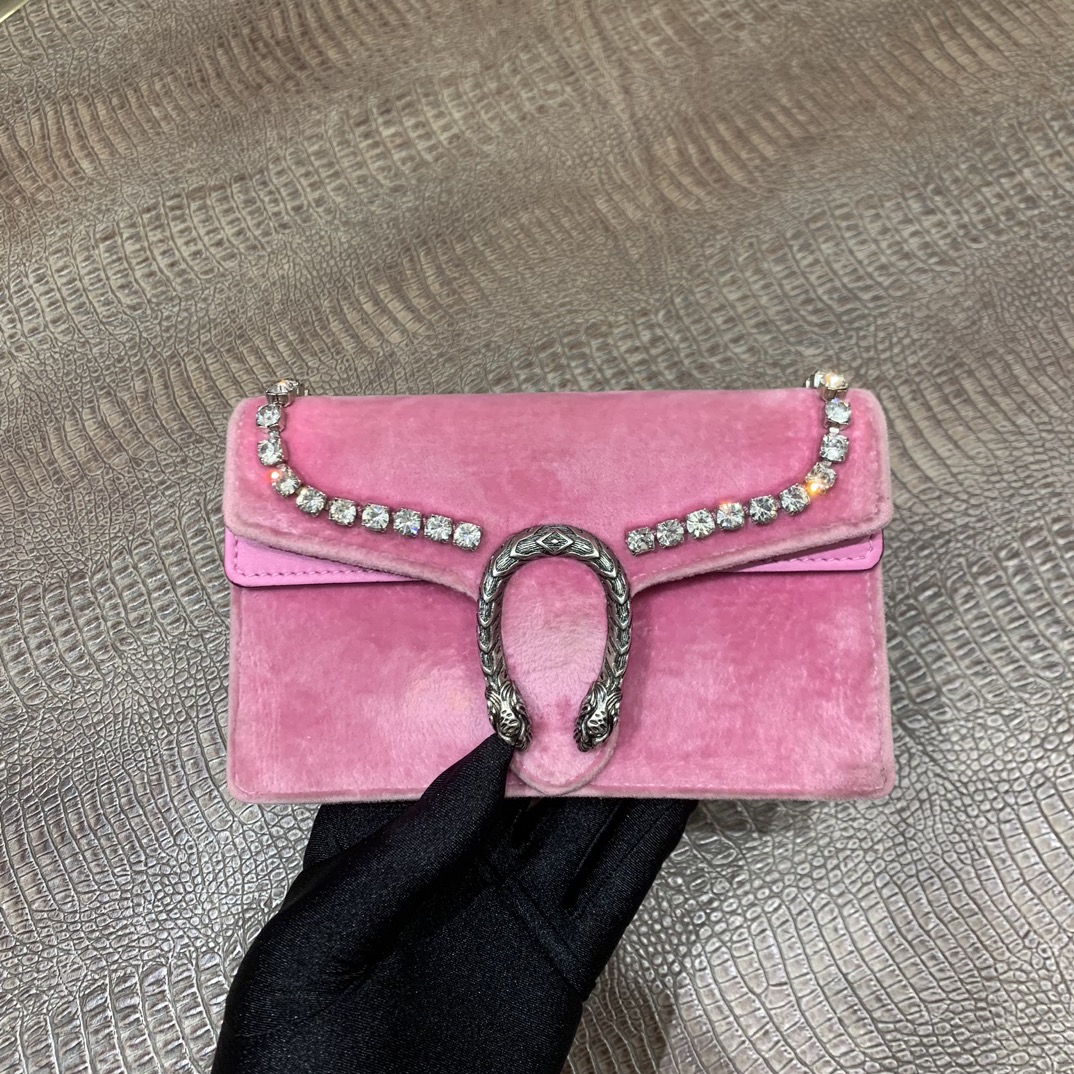 95新 GUCCI/古驰 gucci 粉色丝绒酒神 mini包/97新/NB9295