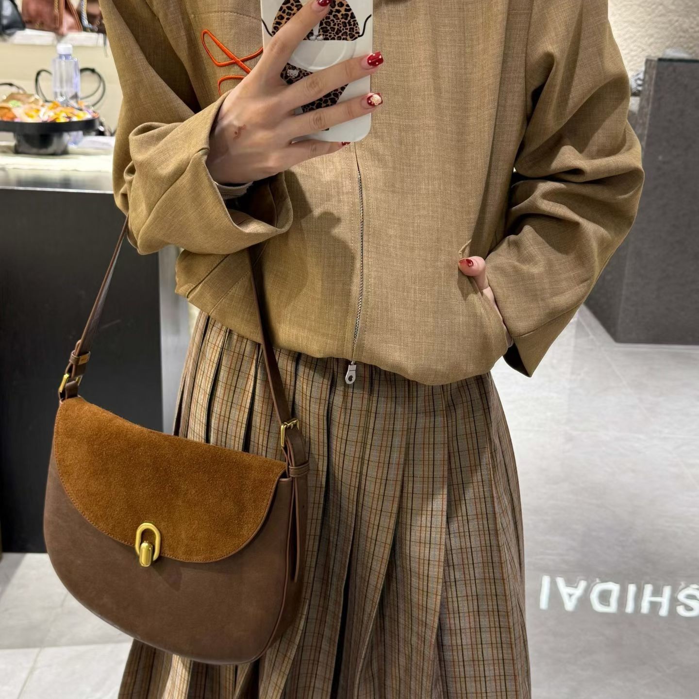 【予你甄选】新款复古磨砂真皮拼接马鞍包百搭腋下秋冬单肩斜挎女包