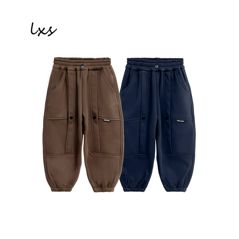 鹿小生童装休闲裤2025新款儿童冬季韩版宽松时尚百搭加绒卫裤Q550