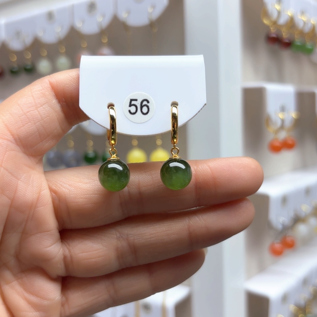 和田玉耳饰银S925镶嵌