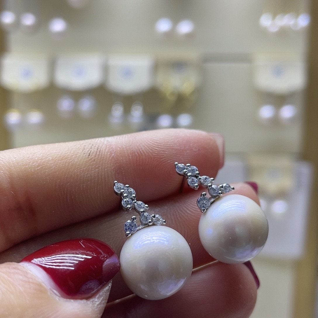 淡水珍珠耳饰银S925镶嵌