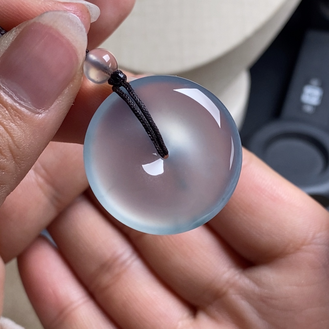 翡翠未镶嵌颈饰高冰天空蓝起光仙气纯净起胶平安扣26.9-5.6