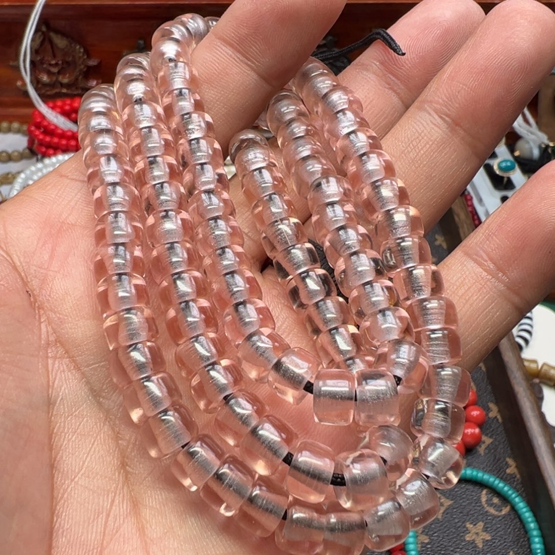 成品琉璃粉晶的108直切念珠