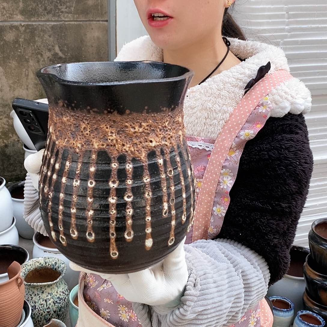 红泥花盆瑕疵口15高20