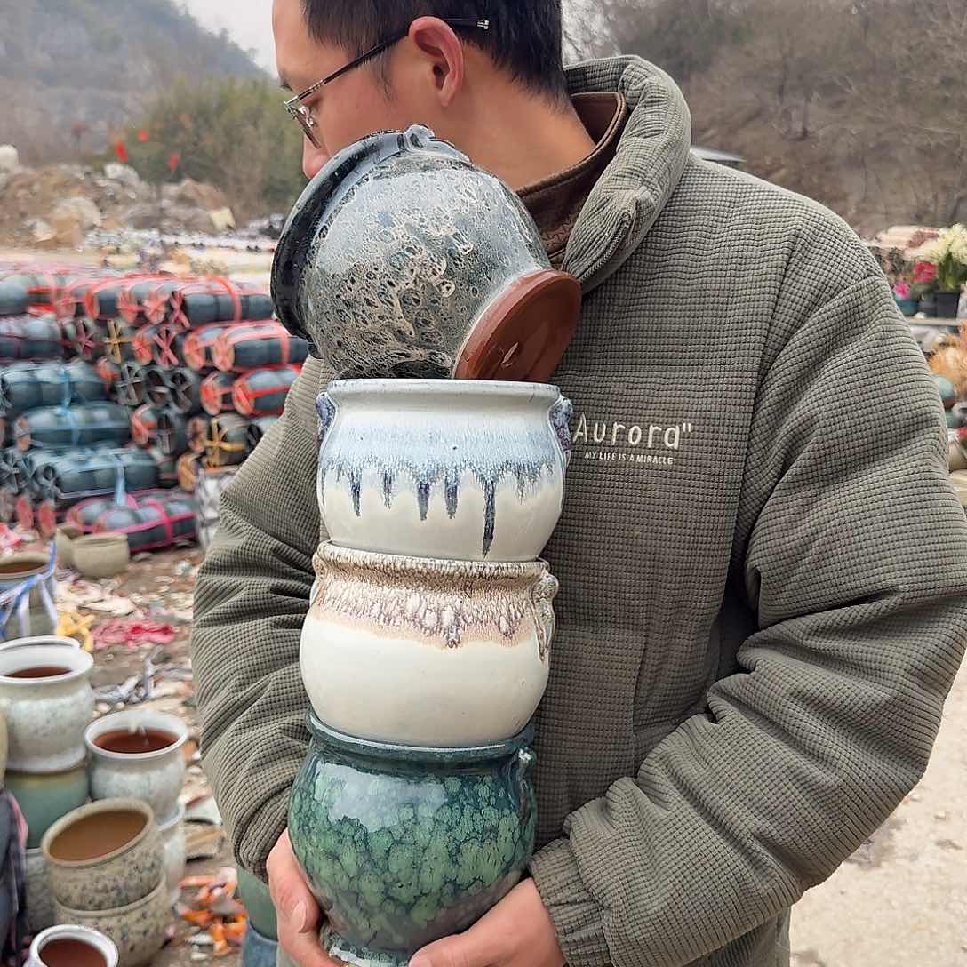 紫砂花盆口14.5高14.5四个耳朵