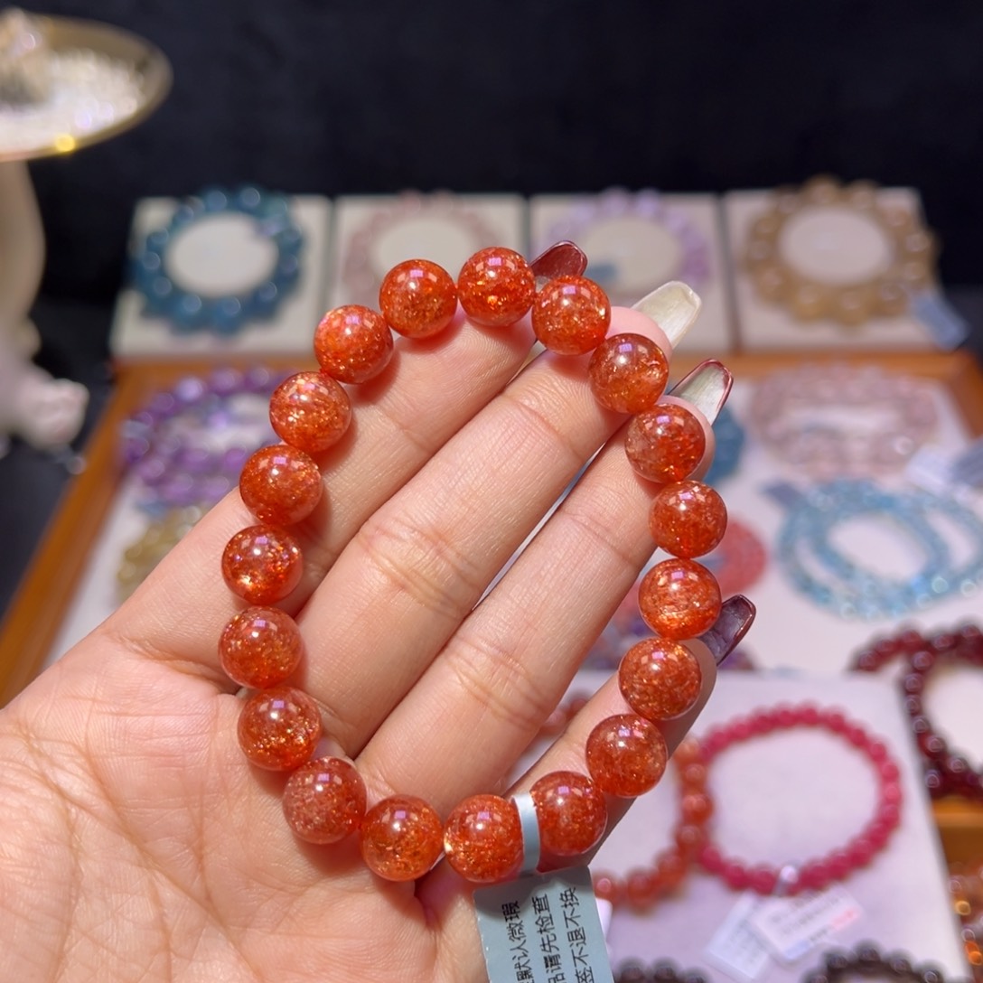 长石手串未镶嵌彩**霞金太阳10.1m m