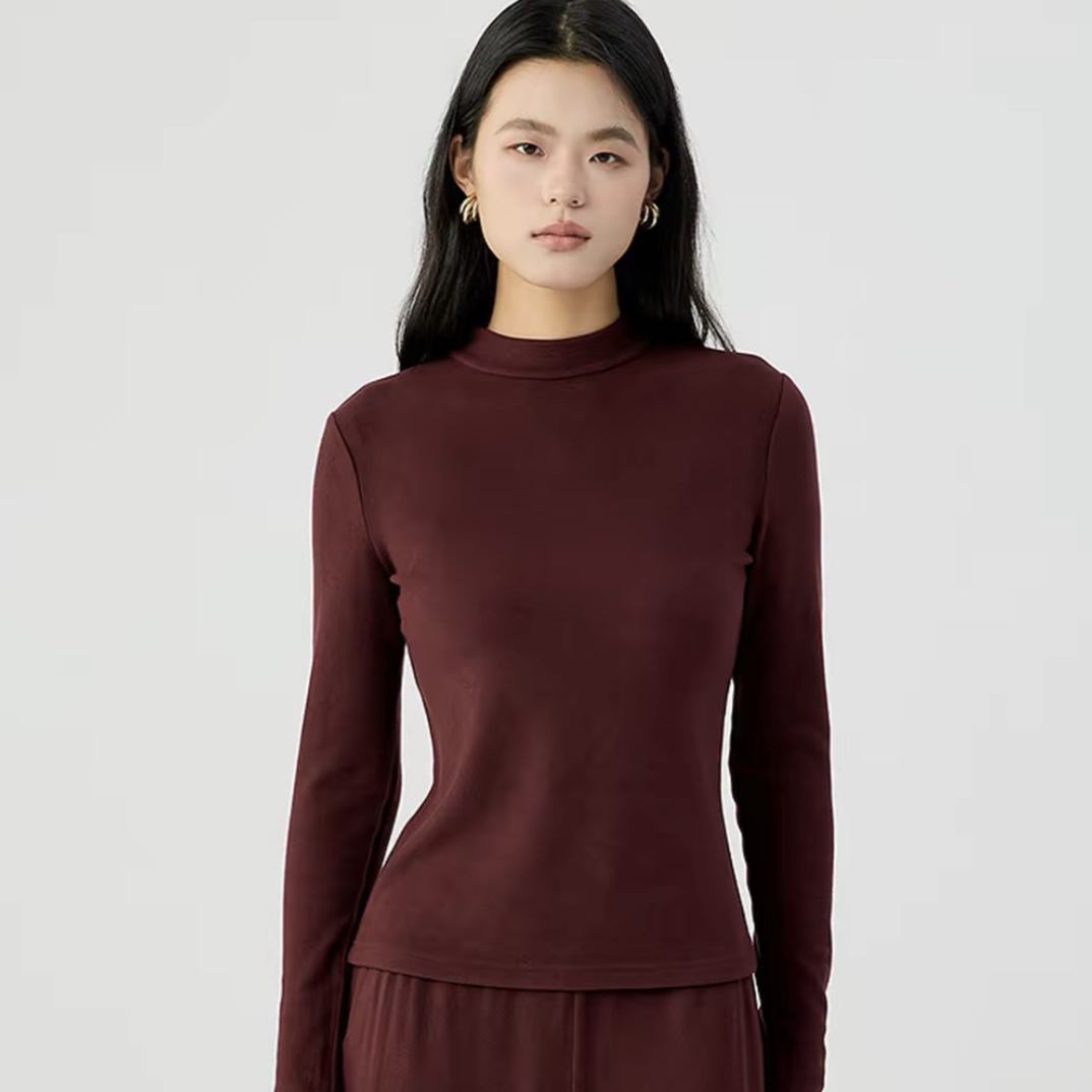 哥弟  时尚新款女装简约舒适亲肤百搭小立领套头长袖发热衣130136