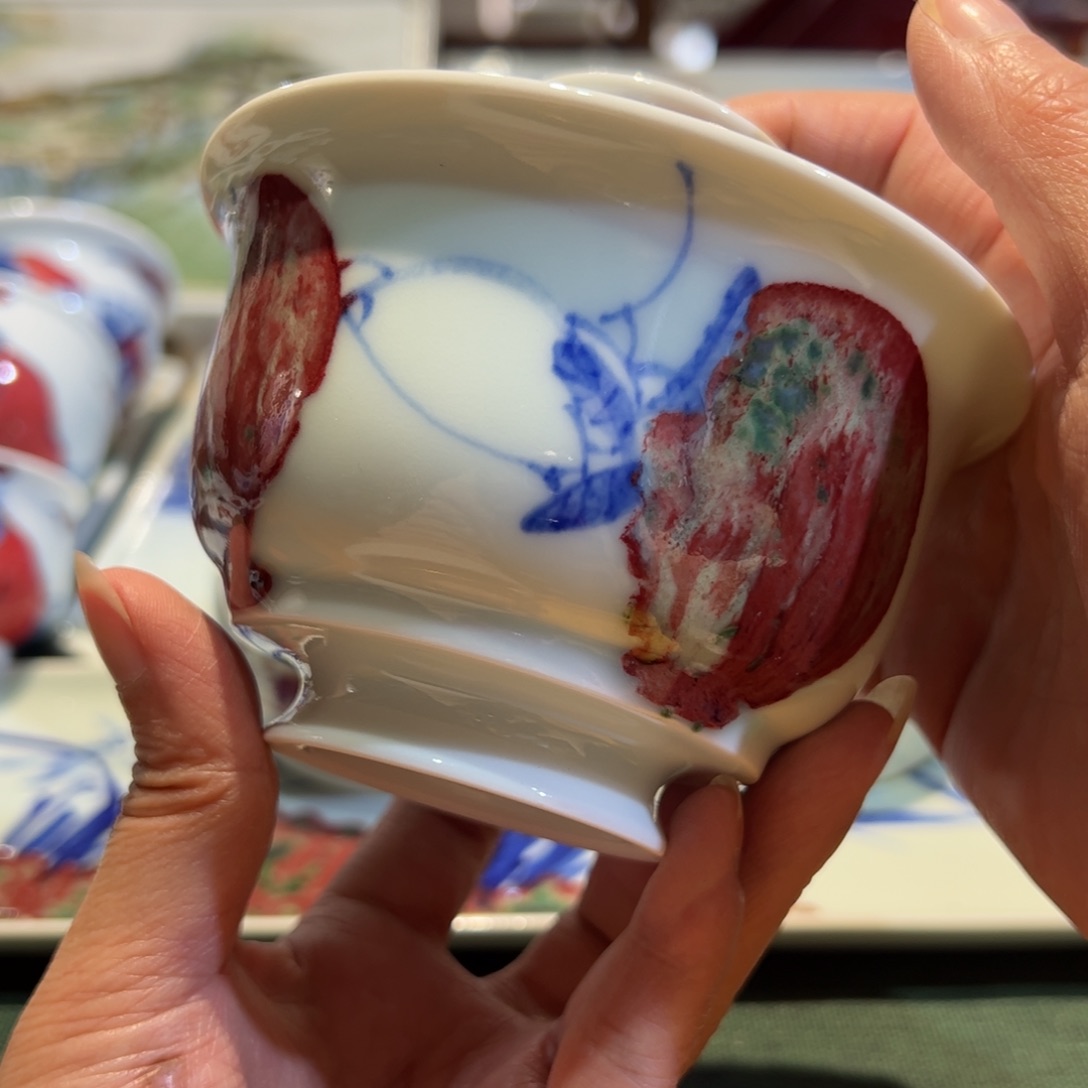 杯原矿青花釉里红瓷器