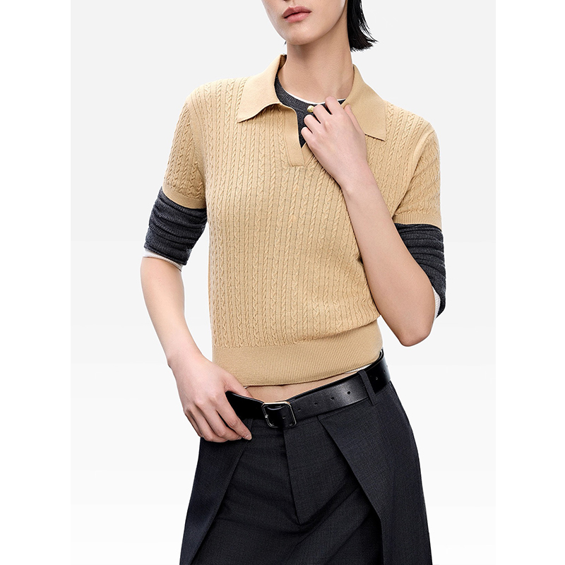 原单非市面货！“鄂家”绞花编结短袖针织衫 C756