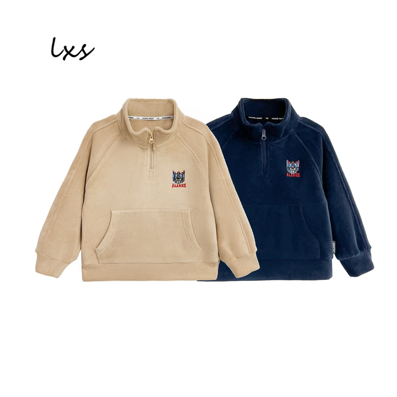 冬季加绒童装双面奥粒绒韩版男童宽松百搭儿童保暖卫衣Q325