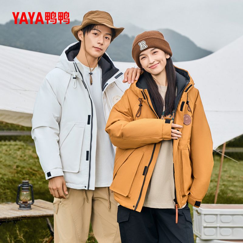 YAYA/鸭鸭情侣秋冬工装派克连帽短款外套羽绒服YE3B025217P