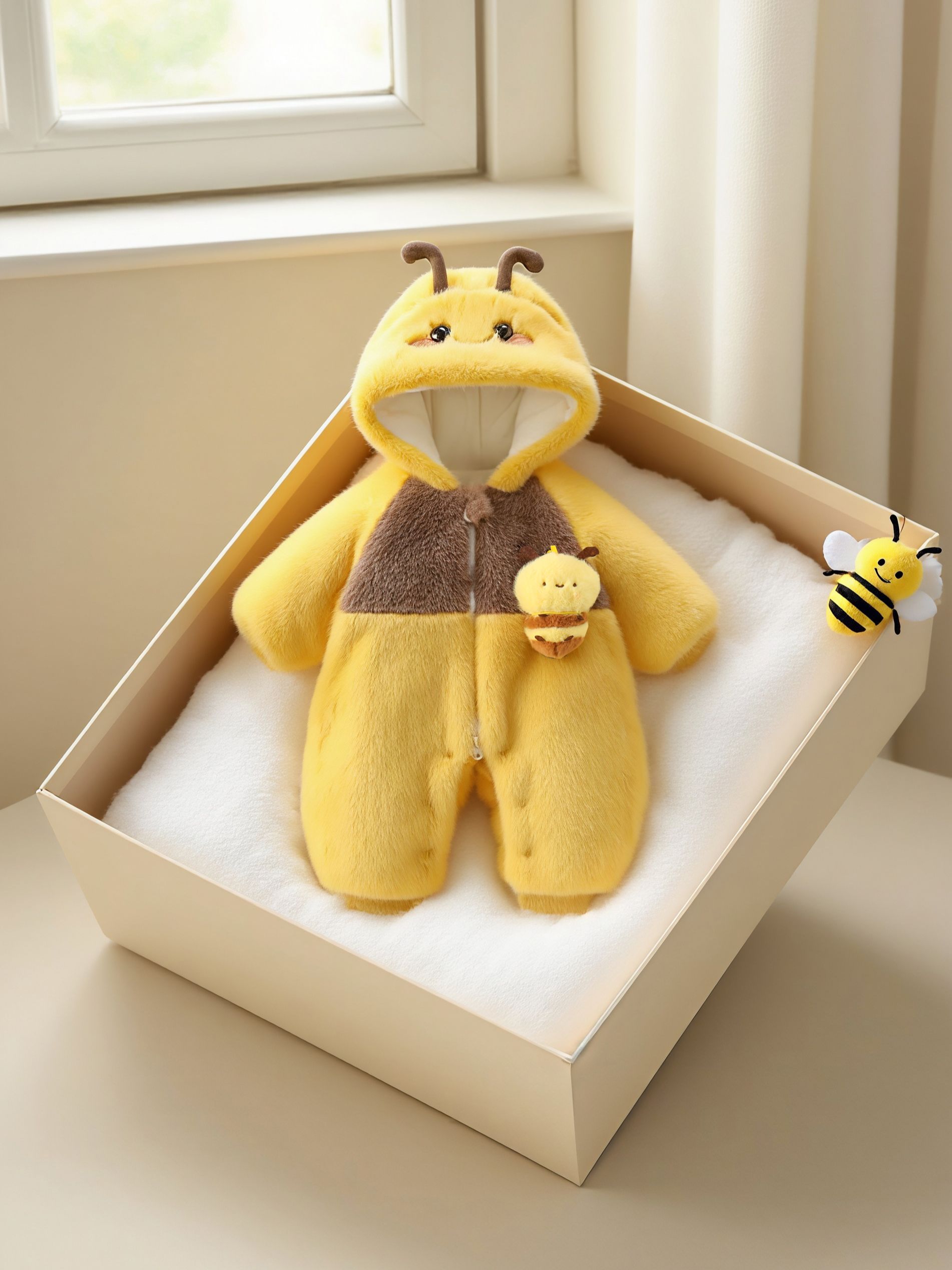 BBQ新款冬季加绒加厚婴儿连体衣外出服男宝女宝小蜜蜂连体爬服